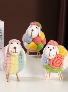彩色羊摆件客厅轻奢电视柜酒柜卡通爱心羊小公仔网红儿童房装饰品
