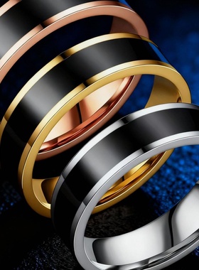 不锈钢戒指女小众ins风女士百搭6mm宽钛钢素圈指环滴胶