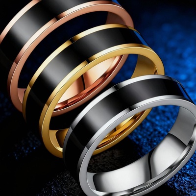 不锈钢戒指女小众ins风女士百搭6mm宽钛钢素圈指环滴胶