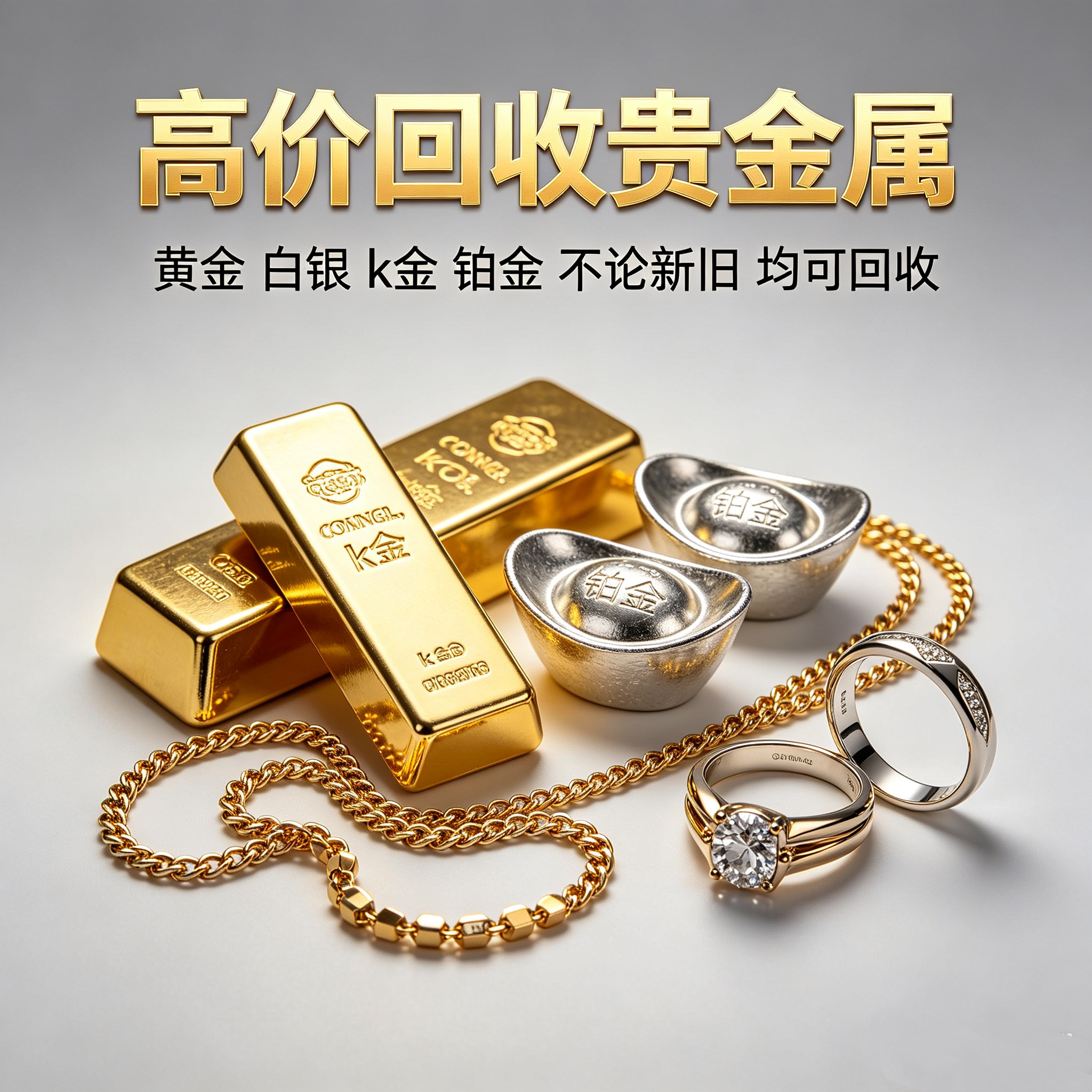 回收白银黄金18k彩足金999银手镯银首饰品925银项链收购银浆回收