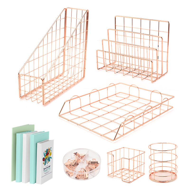 厂家办公工艺品铁艺笔筒收纳架书本架金属工艺品办公文具套装