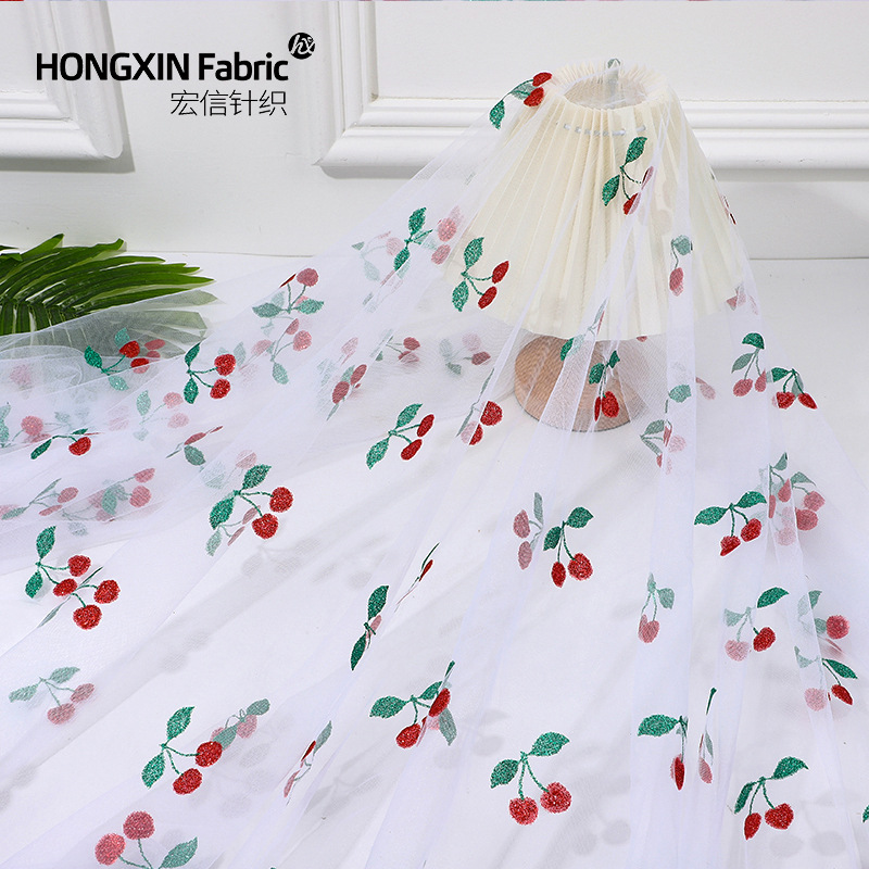 可爱双色印金粉樱桃网布撒粉网纱桌布装饰童装玩具头纱舞台装