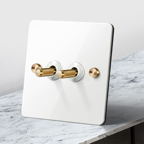 86型墙壁黄铜拨杆工业风复古美学开关白色不锈钢金属面板