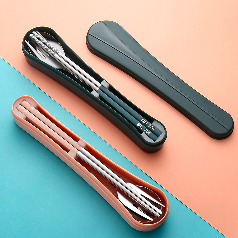 不锈钢餐具套装学生上班族叉勺筷盒装户外旅行便捷携带餐具套装