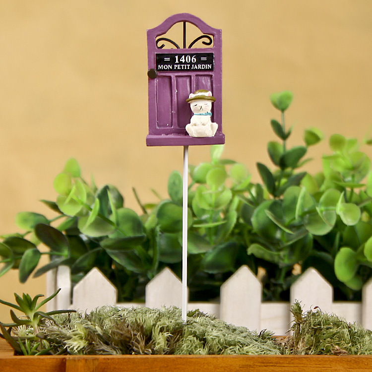 卡通创意带帽子猫咪紫门苔藓多肉微景观花插插件拍摄道具公仔