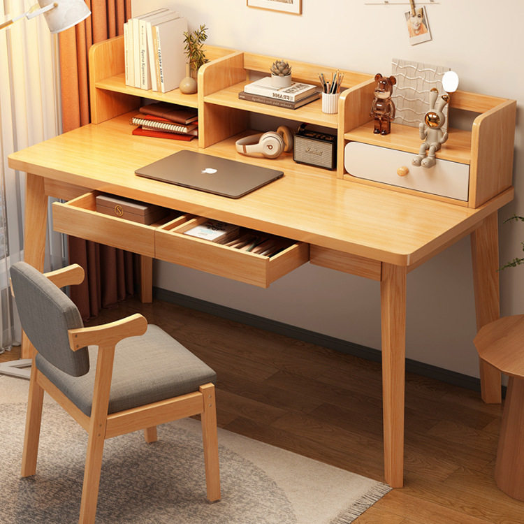 电脑桌书桌学生家用学习桌简易卧室写字桌带抽屉办公桌实木腿
