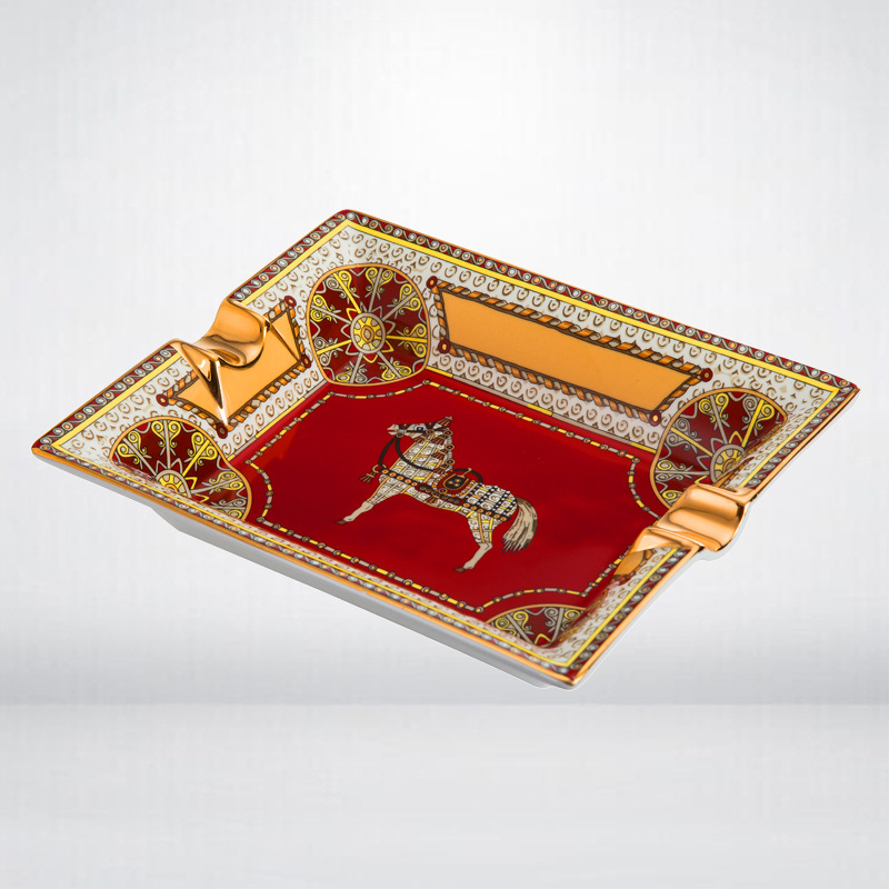 鲁宾斯基LUBINSKI雪茄烟灰缸 双位骨瓷烟灰缸 战马欧式雪茄烟灰缸