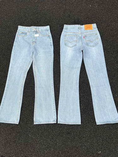 冰蓝复古牛仔裤微喇做旧