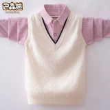 Жилет для мальчиков, рубашка, осенний комплект, трикотажный хлопковый свитер для школьников, подходит для подростков