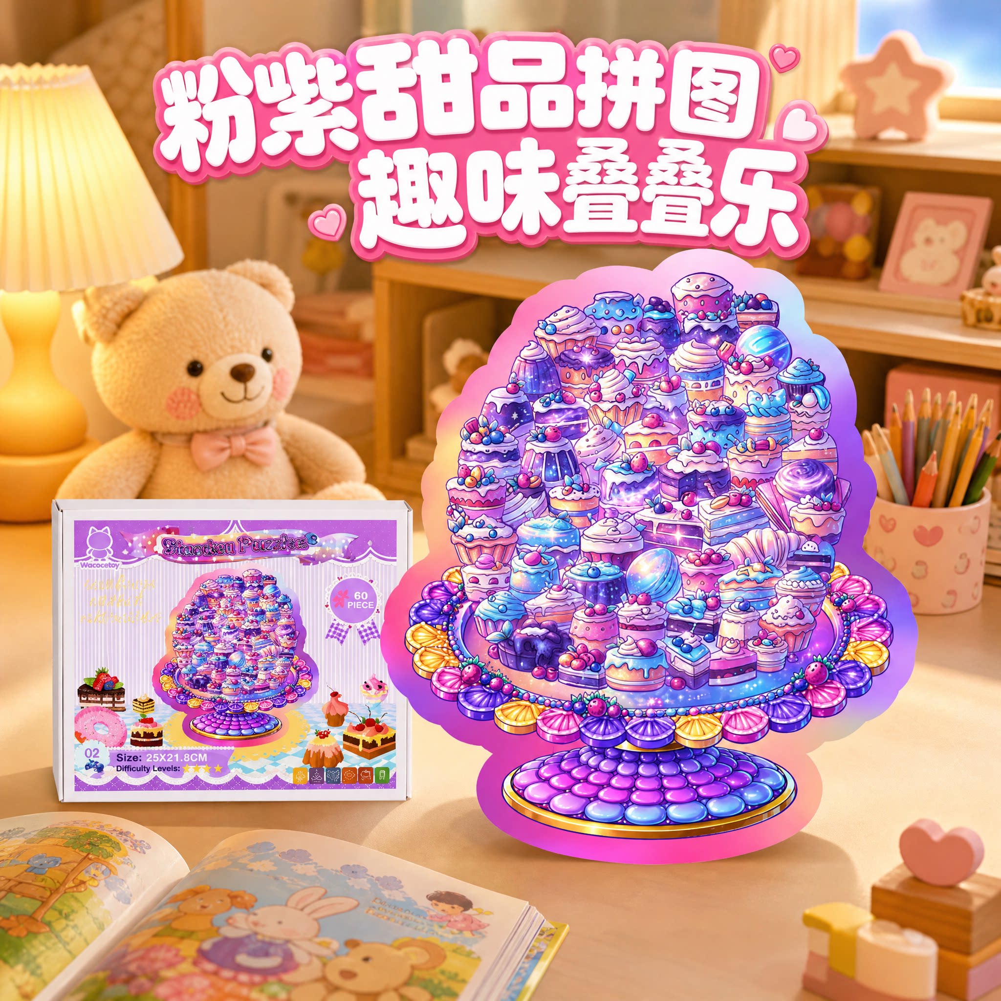 可爱生日礼物拼图蛋糕爹爹乐儿童益智玩具女孩手工diy制作材料包