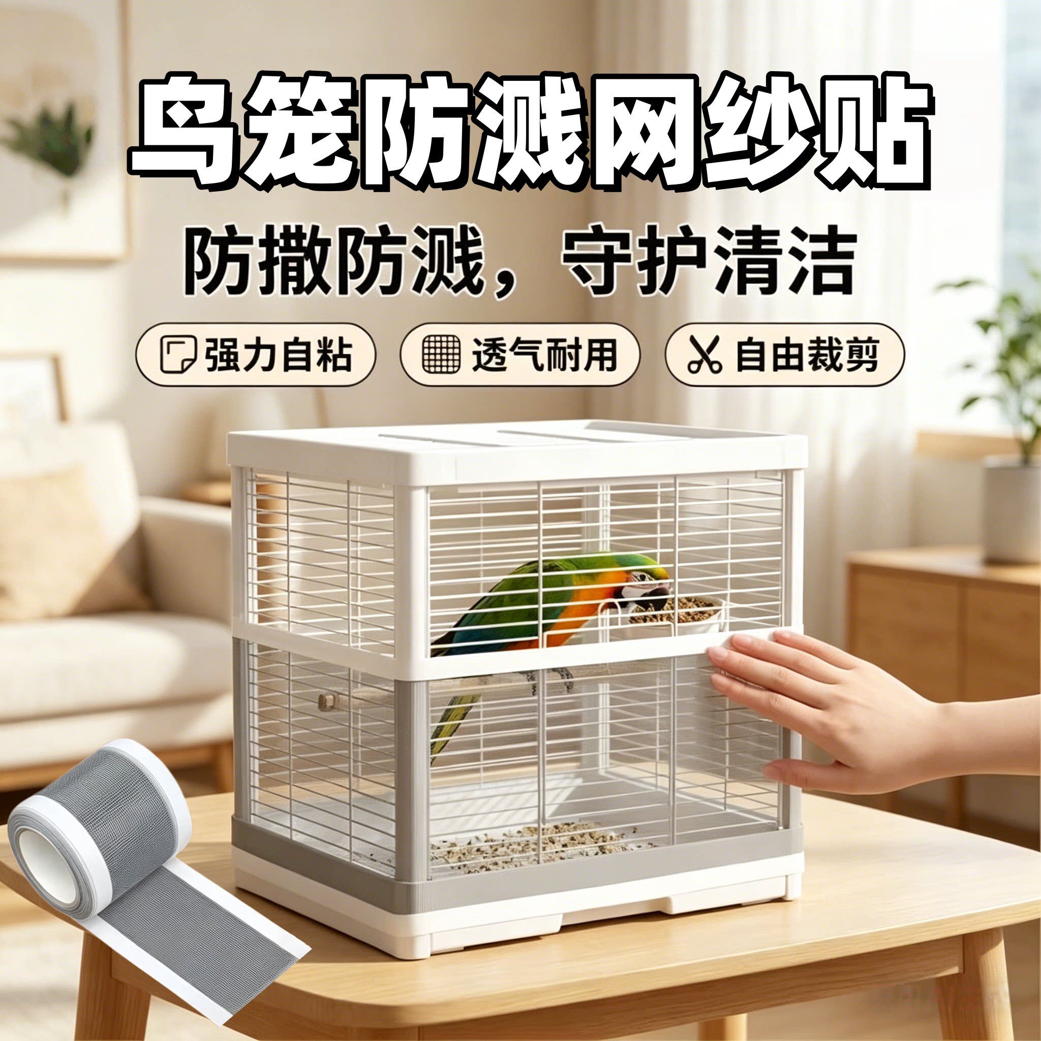鹦鹉笼子防溅网网罩防飞羽围挡纱网鸟笼洒罩网纱罩圆形方形通用挡
