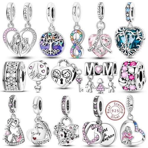 Charms Beads 925 Sterling Silver Tree of Life Peach Heart Sw