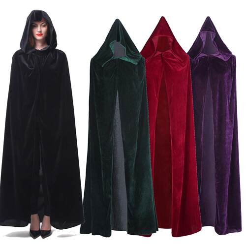 Velvet Hooded Cloak Wicca Robe Medieval Witchcraft Larp Cape