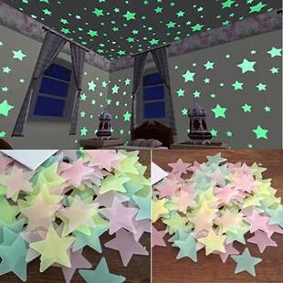 100pcs Fluorescent Glow in the Dark Stars Wall Stickers for