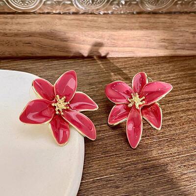 Metal Flower Drops Oil Earrings European Style PersonalityS