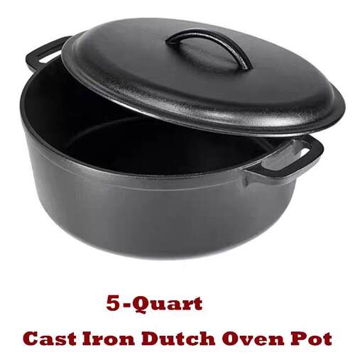 Cast Iron Dutch OvenDeep Pot Pre-Seasoned Bread Bakeware26cm