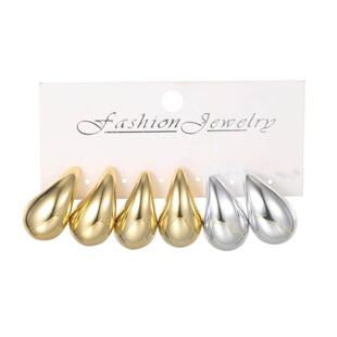 Metal earring set 3 pieces金色金属耳环覆古水滴形套装3件套