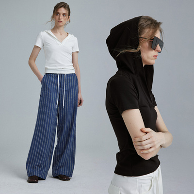 1747 连帽T恤 极简百搭修身基础率性弹力短袖