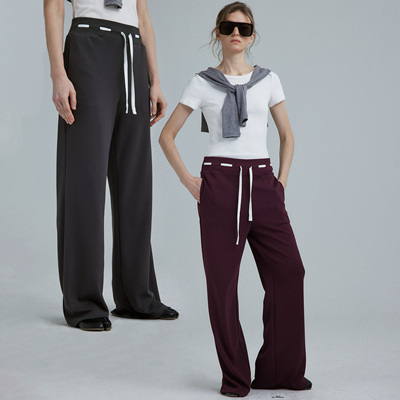 1747 复古特色分离式撞色抽绳 宽松直筒垂感针织裤