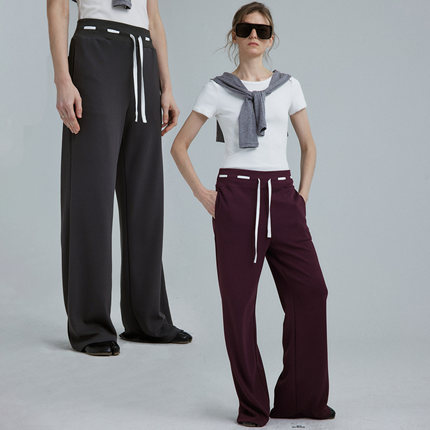 1747 复古特色分离式撞色抽绳 宽松直筒垂感针织裤
