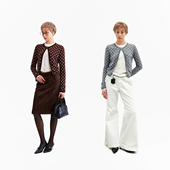 1747 假两件撞色复古波点纽扣叠搭针织开衫