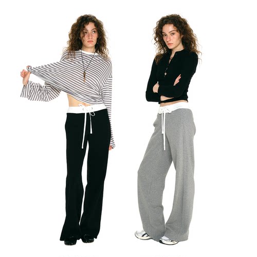 高级感撞色绑带宽松侧插袋卫裤