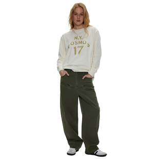 宽松廓形休闲T恤打底衫 复古撞色做旧字母印花圆领长袖 美式 1747