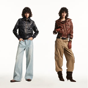 飞行夹克休闲外套 短款 1747 复古立领皮衣｜90s环保蜡感仿羊皮工装