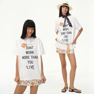 索罗娜凉感标语印花宽松T恤｜轻度假松弛短袖 WORK DONT 1747