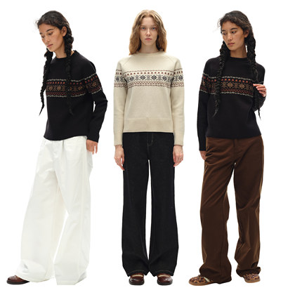 1747 北欧风费尔岛图案26支珍贝绒圆领合身毛衣