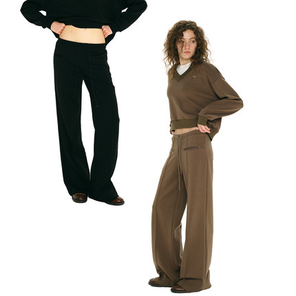 1747 美式双面拉链宽松垂坠感休闲运动卫裤 亲肤显廋纯色微喇长裤