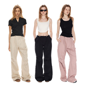 美式 街头抽绳褶皱设计感低腰微喇工装 裤 1747 宽松直筒休闲长裤