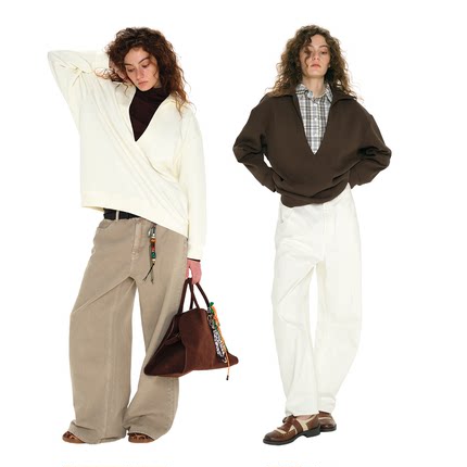 1747 90'S经典极简大V挖领POLO老钱风卫衣 小众叠穿设计感上衣