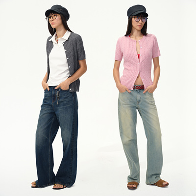 1747 精纺醋酸羊毛｜高智感绞花老钱风短袖开衫圆领针织衫