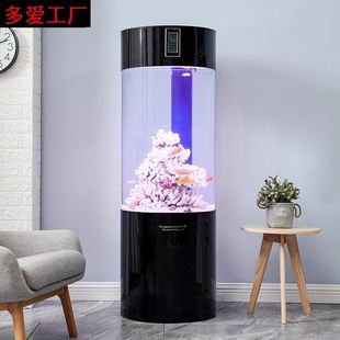 水族箱圆柱底滤轻奢亚克力金鱼缸小型创意中型鱼缸斗鱼新款 生态
