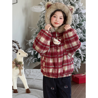 女童皮毛一体连帽外套2025新款冬季初中生拜年服毛毛衣加厚双面穿