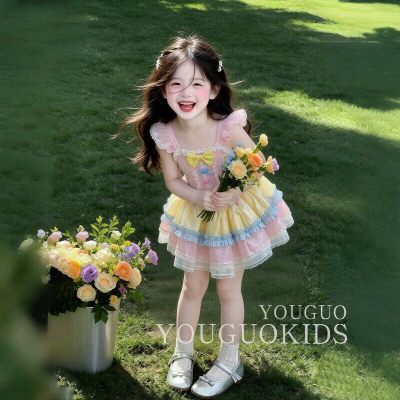 女童洛丽塔泳衣甜美可爱泳服2026新款女孩速干蕾丝连体泳装公主裙