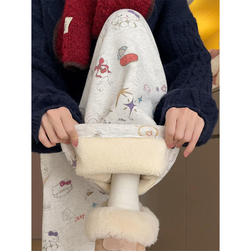 女童加绒裤子秋冬2025新款卫裤儿童一体绒运动裤冬女孩大童阔腿裤