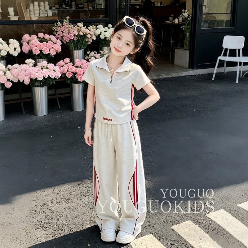 女童韩系套装夏季2026新款儿童时髦休闲薄款纯棉短袖运动两件套潮