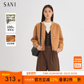 SANI商场同款 100%美丽诺绵羊毛双面呢大衣26冬立领短款 毛呢外套女