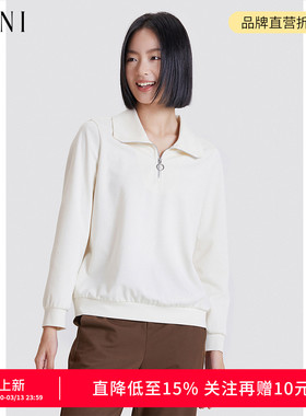 SANI奥莱特卖商场同款春秋季休闲百搭翻领半拉链短款卫衣T恤女