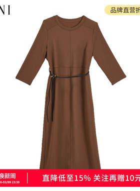 SANI商场同款2026秋季简约T恤裙高级感系带收腰显瘦针织连衣裙女