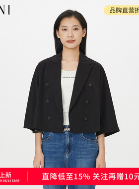 SANI商场同款莫代尔面料2026秋季优雅通勤西装上衣双排扣外套女