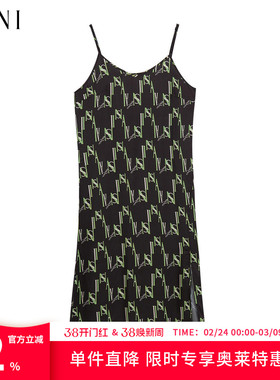 SANI2025商场同款高级感醋纤休闲外穿吊带裙V领字母印花连衣裙女