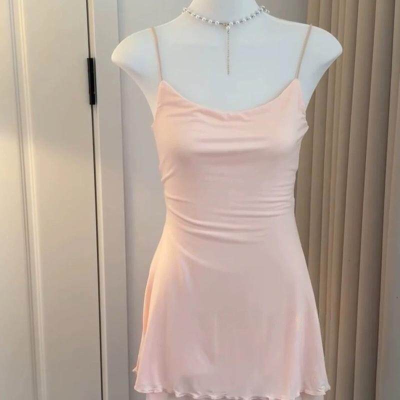 莫代尔睡裙吊带睡衣女款夏季甜美连衣裙修身性感软糯家居服带胸垫