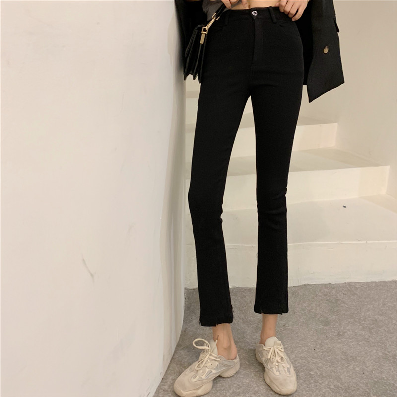 Real shot ~ autumn and winter versatile thin skinny skinny big elastic high waist micro wide leg split split jeans