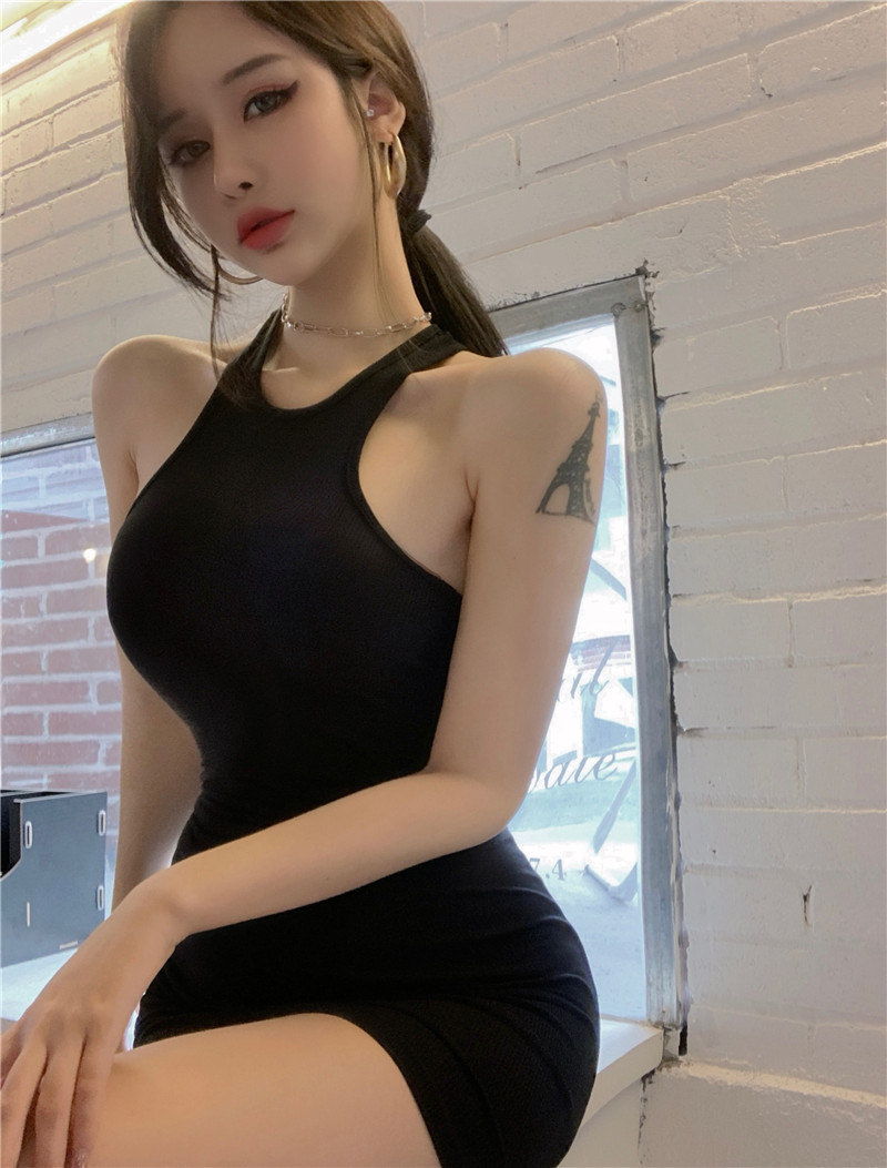 實拍實價 性感簡約無袖工字背心修身顯瘦彈力包臀打底連衣