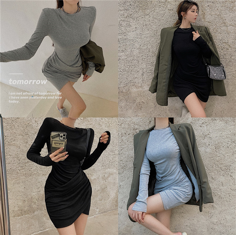 Real shot real price ~ chic design irregular cross fold slim skirt + Korean suit