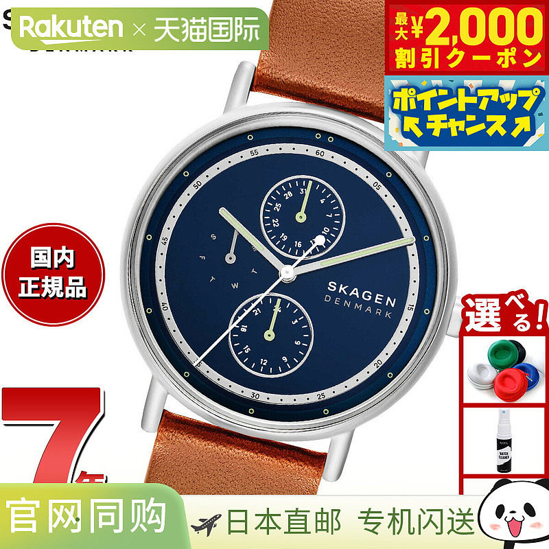 日本直邮Skagen 男士 SIGNATUR 多功能棕色皮革手表 SKW6943