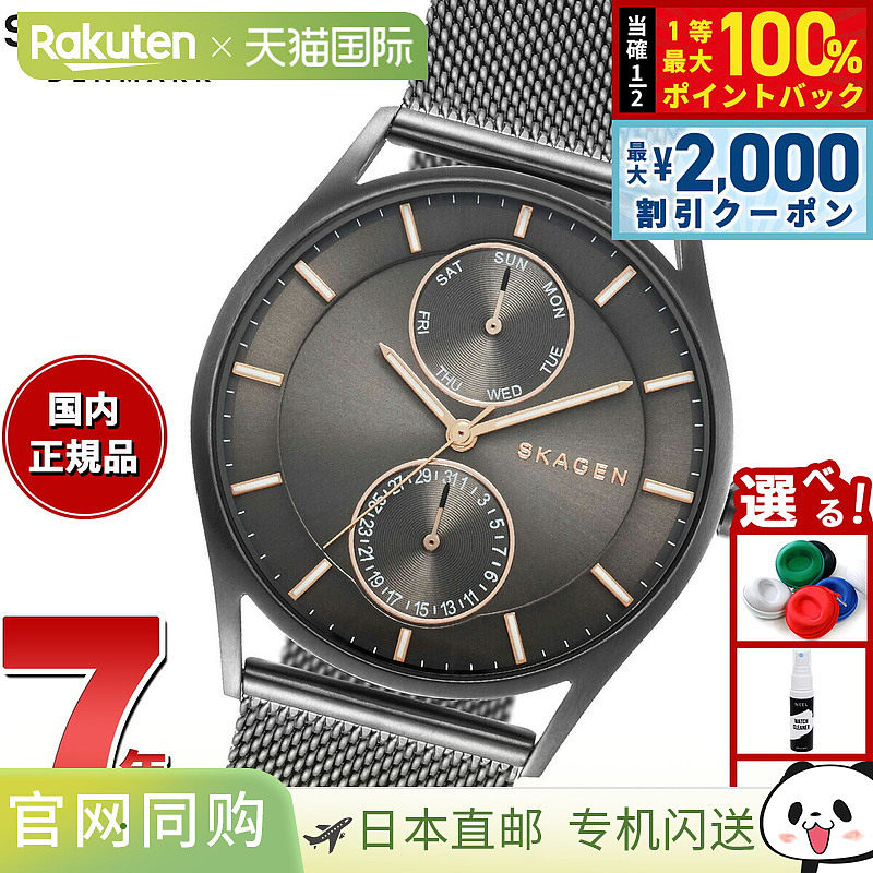 日本直邮Skagen 男士 HOLST 计时多功能手表（炭灰色钢网材质SKW6
